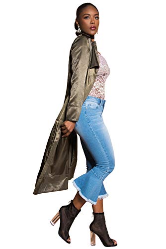 Poetic Justice Women's Curvy Fit 5-Pocket Frayed Ruffle Flare Cropped Ankle Jeans4