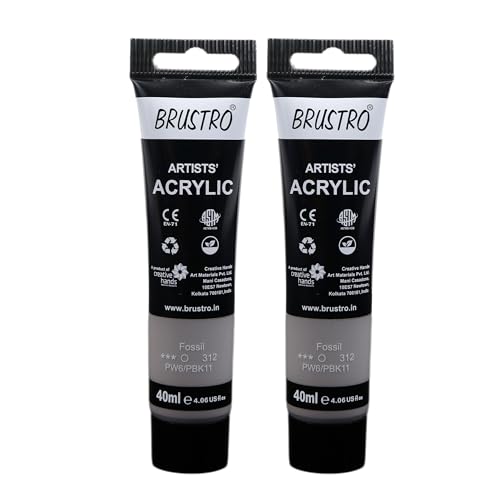 Image of BRUSTRO Artists Acrylic Paint Tube | 40ml, Fossil (Pack of 2) | Pastel Tone|Non-Toxic,Water Based,Inter Mixable,Ideal for Painting,Textured Effects on Canvas,Paper,Fine Art Student and Professionals