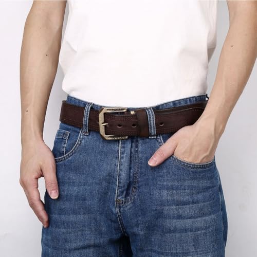 5.5mm Extra-thick Men's Top-grain Cowhide Belt Vintage, Personalized Embossed Brass Buckle,for Jeans. Gift.2