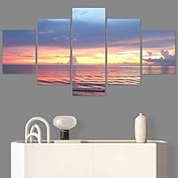 SIGNWIN 5 Panel Canvas Wall Art Modern Art Coastal Colorful Multicolor Photography Romantics Sunset for Home Decorations Ready to Hang - 60