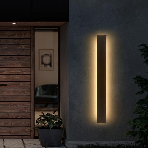 Image of 59in Modern Outdoor Lights,Upgraded 4.72in Wide Exterior Light Fixtures Wall Mount,IP65 Waterproof 3000K Black Modern Porch Lights Wall Sconce,LED Long Linear Outside Lighting for Garage,Corridor