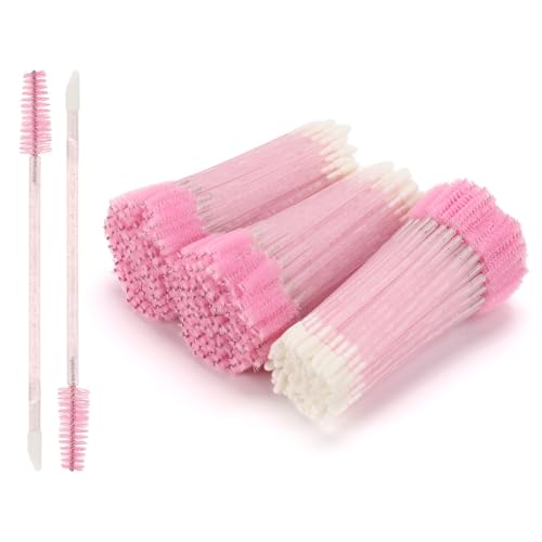 Image of 300 Pcs Disposable Mascara Wands Dual Ended Eyelash Brush Lip Brush, Pink Lipstick Applicator Eyebrow Spoolies Brush for Eyelash Extensions