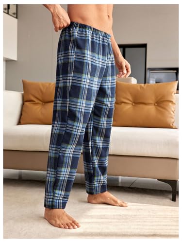 WDIRARA Men's Elastic Waist Flannel Pajama Pants Plaid Sleep Bottoms Lounge3
