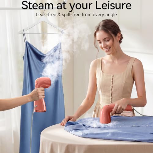 Image of HiLIFE Steamer for Clothes, Portable Handheld Design, 240ml Big Capacity, 700W, Strong Penetrating Steam, Removes Wrinkle, for Home, Office and Travel(ONLY FOR 120V) (Rose Pink)