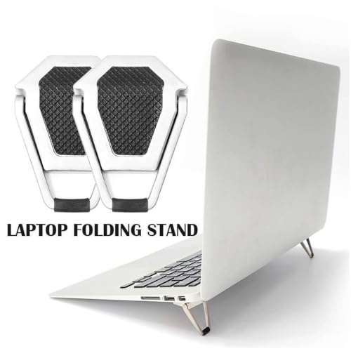 Image of Portable Foldable Mini Invisible Laptop Keyboard Riser, Self-Adhesive Cooling Pad,Laptop Desk Stand for MacBook Apple, Laptop, Lenovo, Dell, Hp, Acer& Other Laptops (Metal-Stand-Silver)