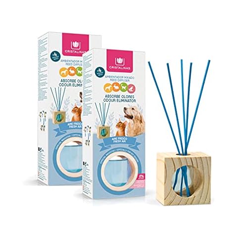 CRISTALINAS Pet Odour Eliminating Reed Diffuser, Air Freshener, 30ml / 4 Weeks, 0% Alcohol, Fresh Air, Pack of 2 Cover