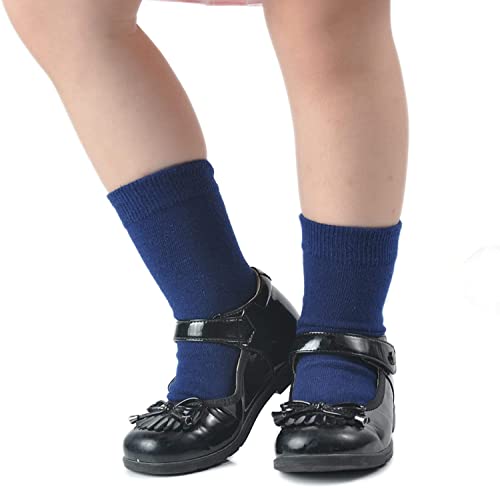 Thread Linens Lot de 3 paires de chaussettes pour fille en coton majoritaire uni, bleu marine, 4-7 ans Cover