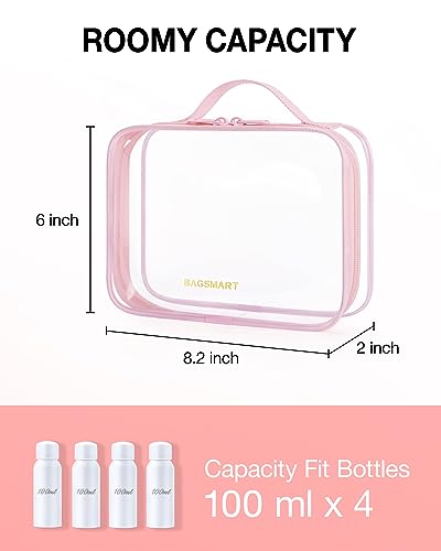 Image of BAGSMART Clear Toiletry Bag, TSA Approved Travel Toiletry Bag Carry On Travel Accessories Bag Airport Airline Quart Size Bags water-resistant Makeup Bag for Women | Water-resistant Travel Toiletry Bag, Carry On Travel Accessories Bag, Airport Airline Quart Size Bags Women Men, Makeup Bag