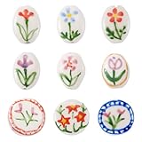Craftora 9 cuentas de porcelana hechas a mano con diseño de flores, ovaladas, redondas, florales, espaciadores de porcelana para manualidades, pulseras, pendientes, 9 unidades