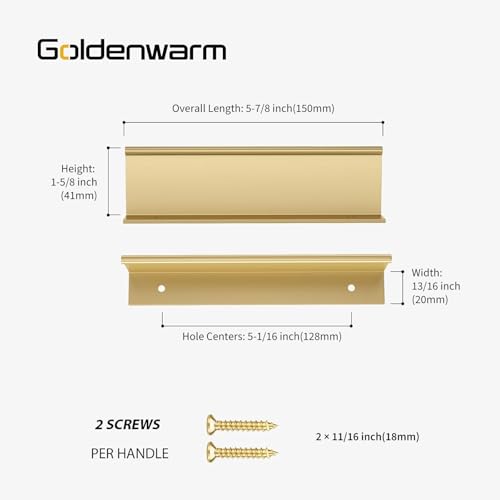 Image of Goldenwarm 100 Pack 5in Gold Finger Edge Pulls Drawer Finger Pulls Champagne Gold Kitchen Hardware Handles Bedroom Dresser Drawers