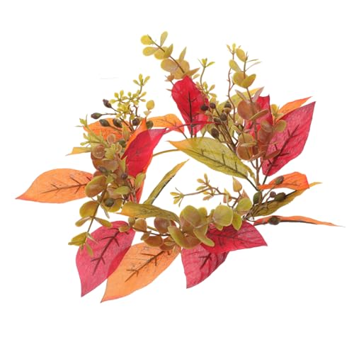 Operitacx Maple Leaves Candle Wreath for Fall Decorations Thanksgiving Centerpiece Rustic Pillar Candle Holder Lifelike Artificial Leaf Design for Home Party Wedding Decor