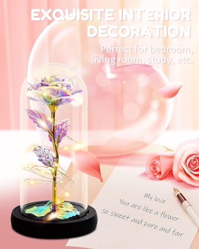 Rose Flower Gift, Rainbow Forever Rose in Glass Dome, Rose Light Up Flower, Personalized Gifts for Mom, Sisters, Friend, Women, Valentine's Day, Birthday, Wedding, Anniversary (Rainbow Rose) 6 41pXoVYMIzL