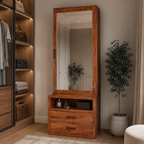 Image of The Attic Bagru Dressing Table for Bedroom, Solid Wood, Honey Matt Finish