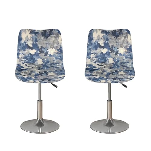 Image of Blue Grey Tie-dye Bar Stool Chair Cover 4 Pack Barstool Slipcovers Counter Stool Chair Covers with Waterproof Seat Pad Bar Seat Cover with Elastic Bottom