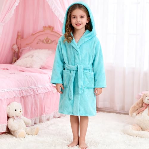 Image of Kids Bathrobe Hooded Plush Fleece Robe for Girls Boys