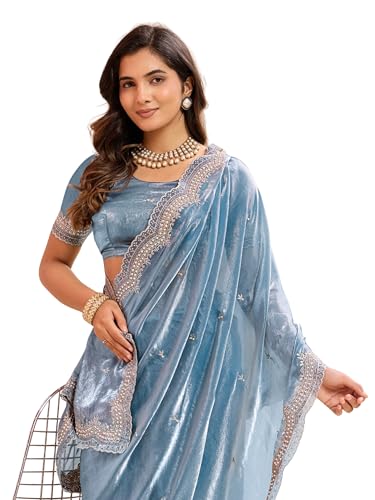 Image of Embellished Embroidered Pure Chiffon Heavy Work Saree
