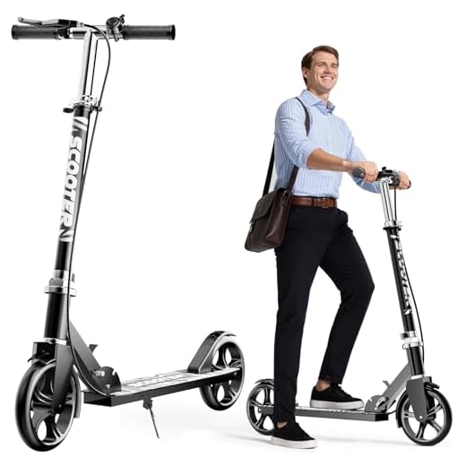 Scooters for Kids 8-12, Teens & Adults - Lightweight, Foldable, 8-Inch Big Wheels, Hand Brake & Bell, 4 Adjustable Height Levels, 240 lbs Max Load - Perfect for School, Campus and Park Rides Black
