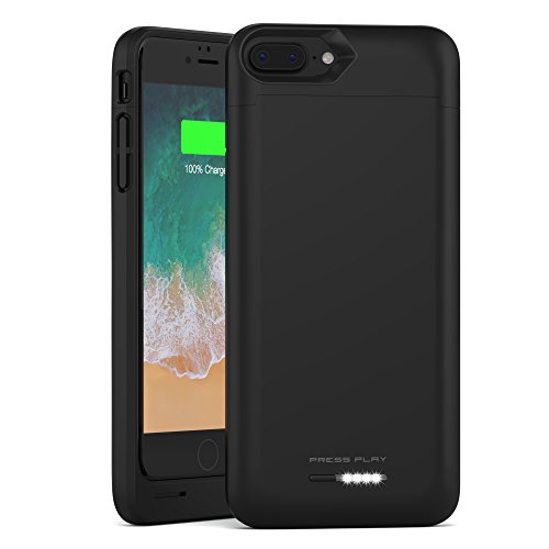 iPhone 8 Plus Battery Case with Qi Wireless Charging, (Apple Certified) PRESS PLAY Nero 3100mAh Slim Rechargeable Extended Protective Portable Backup Charger Case for iPhone - Black