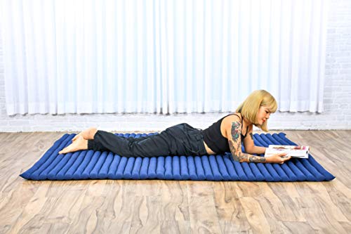 Image of Leewadee - Foldable Floor Mattress - Japanese Roll Up Futon -Trifold Tatami Mat- Guest Floor Bed - Camping Mattress - Thai Massage Mat, Kapok Filled, 75 x 57 inches, Blue