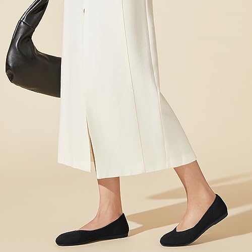 Arromic Flats Shoes for Women, Round Toe V-Cut Knit Ballet Flats Washable with Heel Pad, Soft Slip on Dressy Shoes for Business Casual, Office, Work, Wedding2