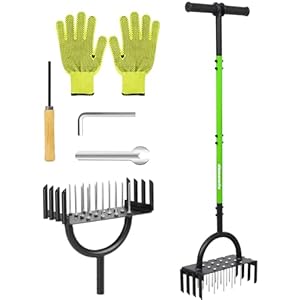 Manual Lawn Aerator Tool, 2-in-1 Spike Air Aerators and Core Aerator, 16 Iron Spikes, 8 Cores Grass Aeration,Pre-Assembled Spike Manual Dethatching & Soil Aerator Garden Tools