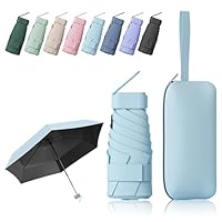 FESDMOH Ombrello Pieghevole, Ombrello pioggia, Ombrello Piccolo da Borsa, Ombrelli da Tasca, Ombrelli Ultraleggero Portatile, UPF>50+, da Sole/Pioggia (Azzurro)