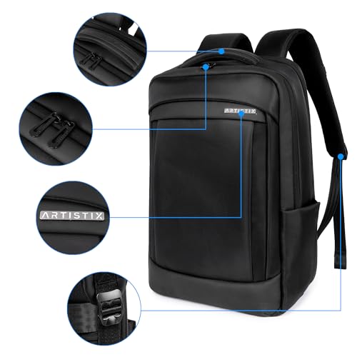 Image of Artistix TechEssence Premium Business Backpack 28 L Office Travel Laptop Bag with 15.6 Inch Laptop Compartment Multiple Pockets Comfortable and Padded Backpack, Black