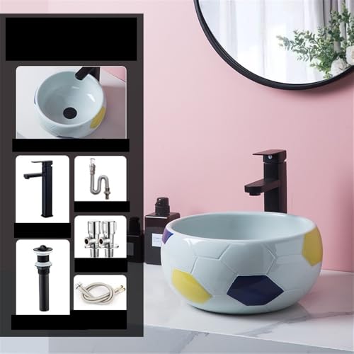 Lavabos de baño redondos lavabo moderno cerámica esférica sobre encimera compacta 32 x 17 cm 6