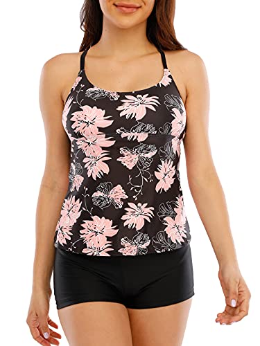 Sixyotie-Damen-Mehrfarbig-Tankini-mit-Oberteile-und-Badeshorts-Badeanzug-Beachwear-Zweiteiler-Bademode-mit-Pads
