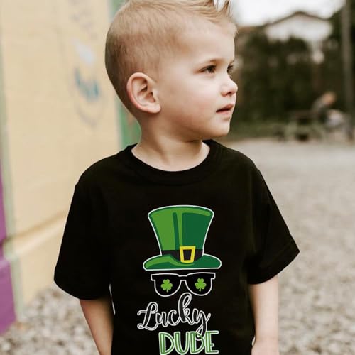 Image of Tkria Toddler Boys St Patricks Shirts Kids Clover Shamrock T-Shirt Baby Dinosaur Gnome Lucky Dude Short Sleeve Green Tops