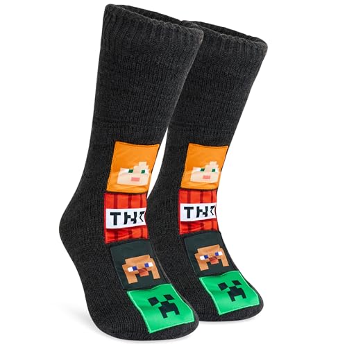 Minecraft Chaussettes Chaussons Garçon Ado, Creeper Chaussettes Antidérapantes Enfant, Intérieur Polaire Chaud, Cadeau Gamer (Multi)