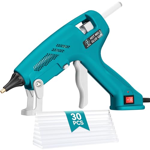HHYSSG Pistola de Pegamento Caliente, 100W Profesional, Calentamiento Rápido, ON/OFF con 30pcs 11x150 mm Barra de Pegamento y Bolsa, Adecuada para Bricolaje, Uso Doméstico