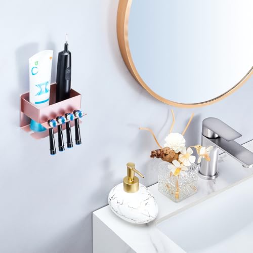 Image of Toothbrush Head Holders, Electric Tooth Brush Head Holder, Adhesive Toothpaste Holder for Shower Bathrooms, Wall Mounted Tooth Brushing Holder Organizer Storage (Rose Gold, Small)