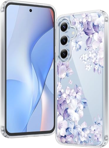 Image of Elzzi Transparent Flower Cover for Samsung S24 Fe Case Shockproof Floral Design Full Camera Protection Shockproof PC+TPU Covers for Girls & Women (Ice)