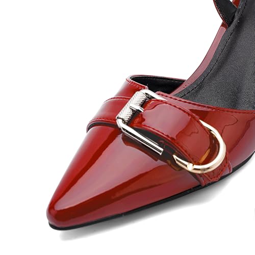 Image of QIV Leopard Kitten Heels Pointed Toe Slingback Heels for Women Closed Toe Pumps with Buckle