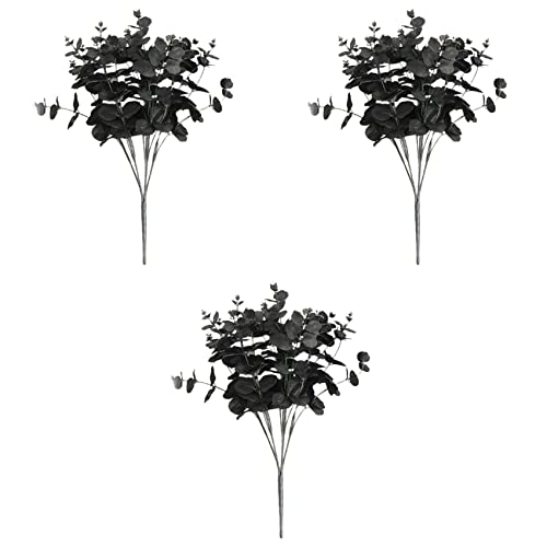 Gbloodst 3 x 20 cabezas artificiales de eucalipto negro flores falsas planta boda celebración decoración