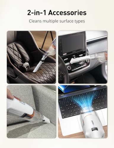 Image of Aspiron Cordless Handheld Vacuum, 24KPA Powerful Car Vacuum, 2-Speed, 2 Charging Methods, Wireless Charger, Ergonomic Handle, Portable Rechargeable Vacuum Cleaner for Car, Home, Ivory