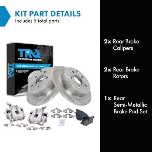 Image of TRQ Rear Brake Pad and Rotor Set Semi Metallic Rotors Calipers Compatible with 2010 Toyota Matrix