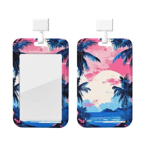 Bedbliss ヤシの木プリント スライディングIDバッジホルダー ワークバッジスリーブ 縦型カードプロテクター 教師 看護師 仕事 オフィス ギフト