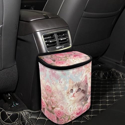Image of DISNIMO Blossom Cat Car Trash Can Easy-to-Install Car Accessory Interior, Leak-Proof Car Garbage Can Bin Organizer Storage Bag for the Back Seat of Any Cars, Sedans, SUVs & Trucks
