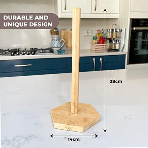 Eco Health Kitchen Roll Holder made from Bamboo, Wood Paper Towel Holder 28 cm high x 14 cm wide, Trendy Sustainable Modern Kitchen Roll Dispenser Wood