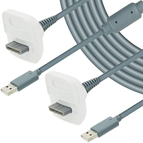 Xbox 360 Charging Cable, JODEIAN 2 Pack Wireless Controller USB Charging Cable, 5.9Ft Charging Cord Compatible with Microsoft Xbox 360 Wireless Game Controllers (Grey)