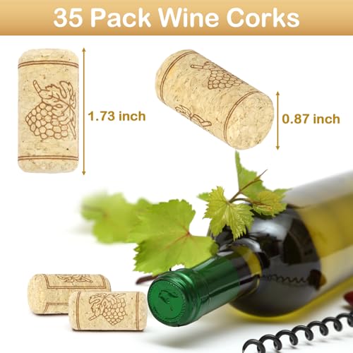 Image of 35 Pack Straight Wine Corks, #8 Soft Wood Cork Stoppers, 7 /8 inch x 1 3 /4 inch Corks For Crafts, Leakproof Bottle Corks For Beer, Wine Bottles, Crafting Decor, DIY Arts