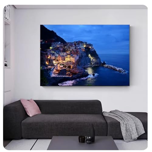 Affiche de scène de nuit sur le bord de mer italien tableau abstrait sur toile 60x40cm