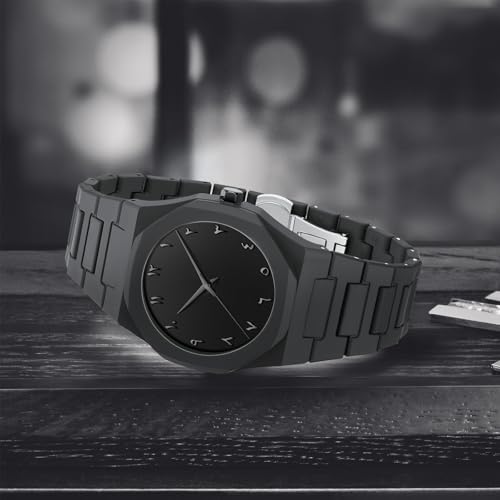 Image of Watch for Man Analog Minimalism Dial Quartz Mens Watch Business Black Wrist Watch Polycarbonate Strap Waterproof