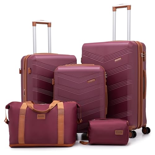CONCEPTEN Expandable Luggage Sets 5 Piece, Hard Case Suitcase Set with Spinner Wheels,22x14x9 Airline Approved Carry on,Lightweight Durable Suitcase with TSA Lock (Red)