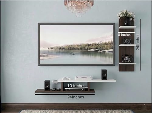 Image of 48 Inches Broad Tailed Base Tv Cabinet Floating Shelves for Wall Set,Wall Mounted Shelf for Living Room, Bedroom, Outdoor,Gallery,Stairs (Wenge White)
