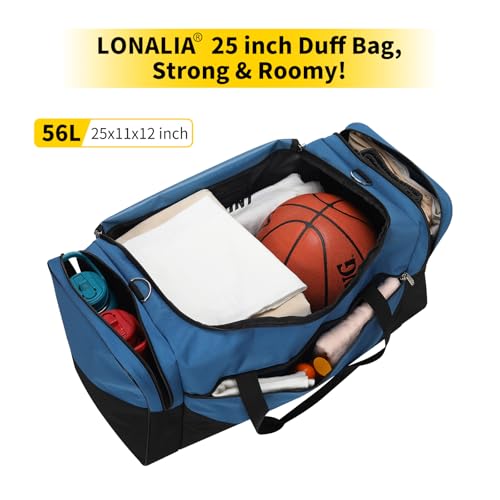 Image of 25 in Large Travel Duffel Bag for Men - 56L Roomy Weekender Bag for Gym with Trolley Sleeve (Blue)