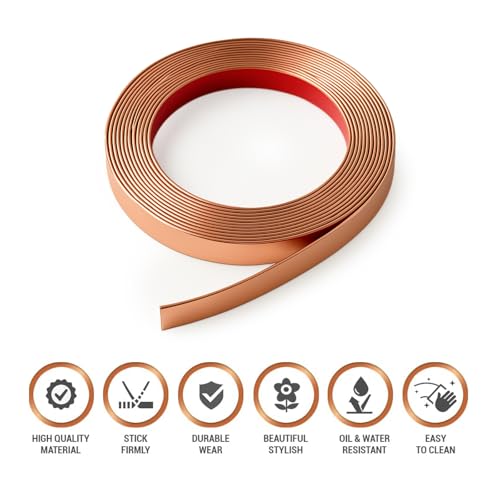 Image of Rose Gold Moulding Patti for Wall - 5M Self Adhesive Metal Strip | T Profile Wall Moulding Trim for Ceiling, Furniture, Cabinet, Tile Border | 50MM SS 201 Mirror Finish (Rose Gold, 50MM)