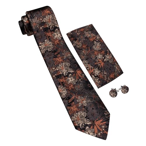 Image of Barry.Wang Men Tie Set Floral Paisley Silk Necktie Pocket Square Cufflinks Formal Wedding Party Business